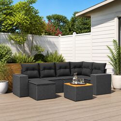 7 Piece Garden Sofa Set with Storage Cushions Black Outdoor Patio Furniture