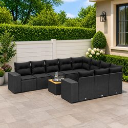 Functional 11 Piece Black Rattan Sofa Set for Outdoors