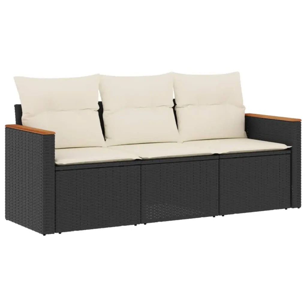 Modular Outdoor Sofa Set Black PE Rattan 3 Piece Garden Furniture with Cushions and Storage