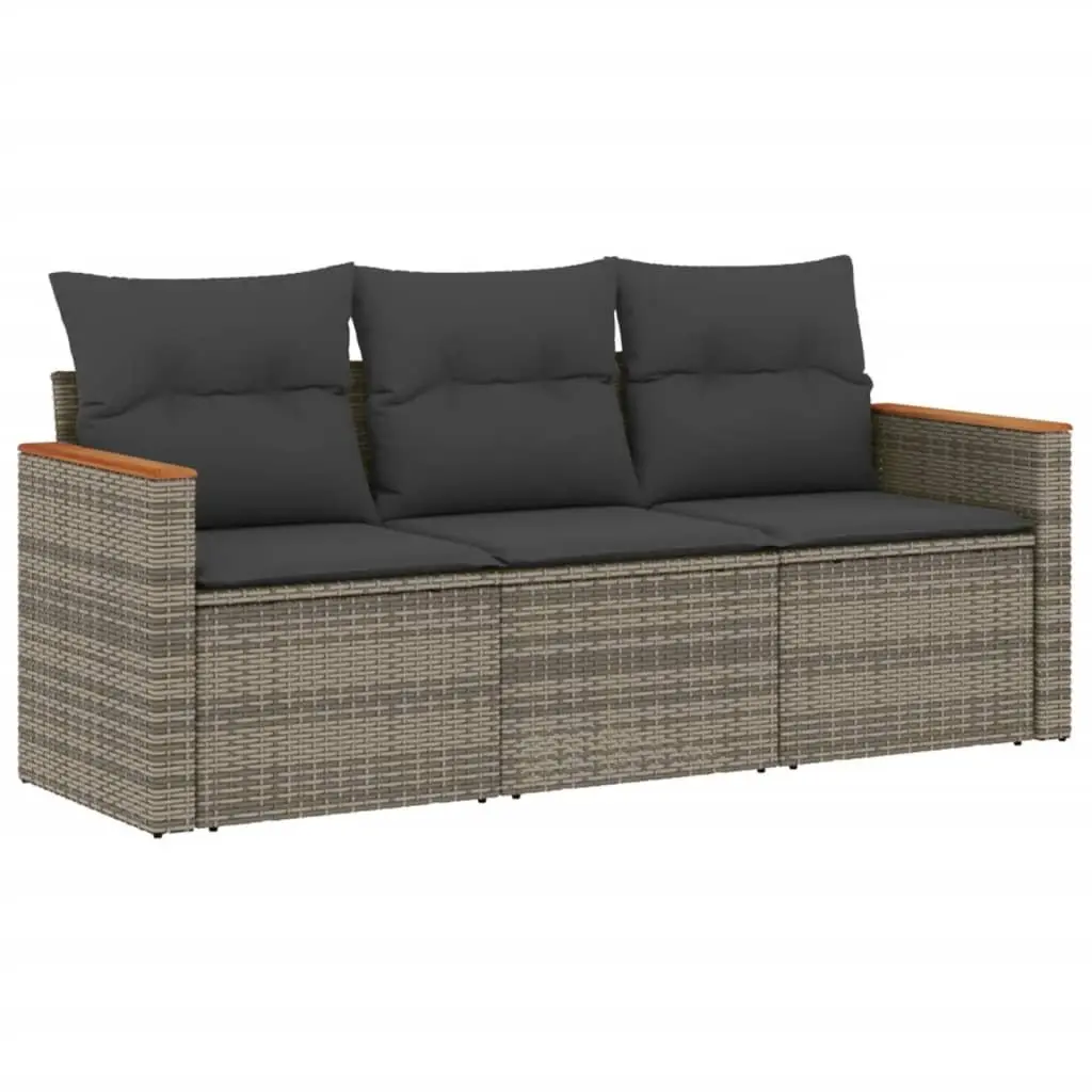 Garden Sofa Set PE Rattan 3 Piece Outdoor Furniture Patio Sectional Grey
