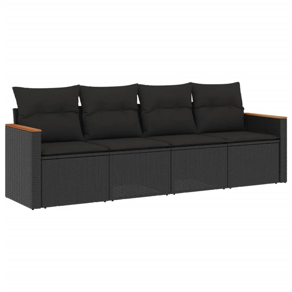 4 Piece Outdoor Garden Sofa Set Black PE Rattan Patio Furniture with Cushions
