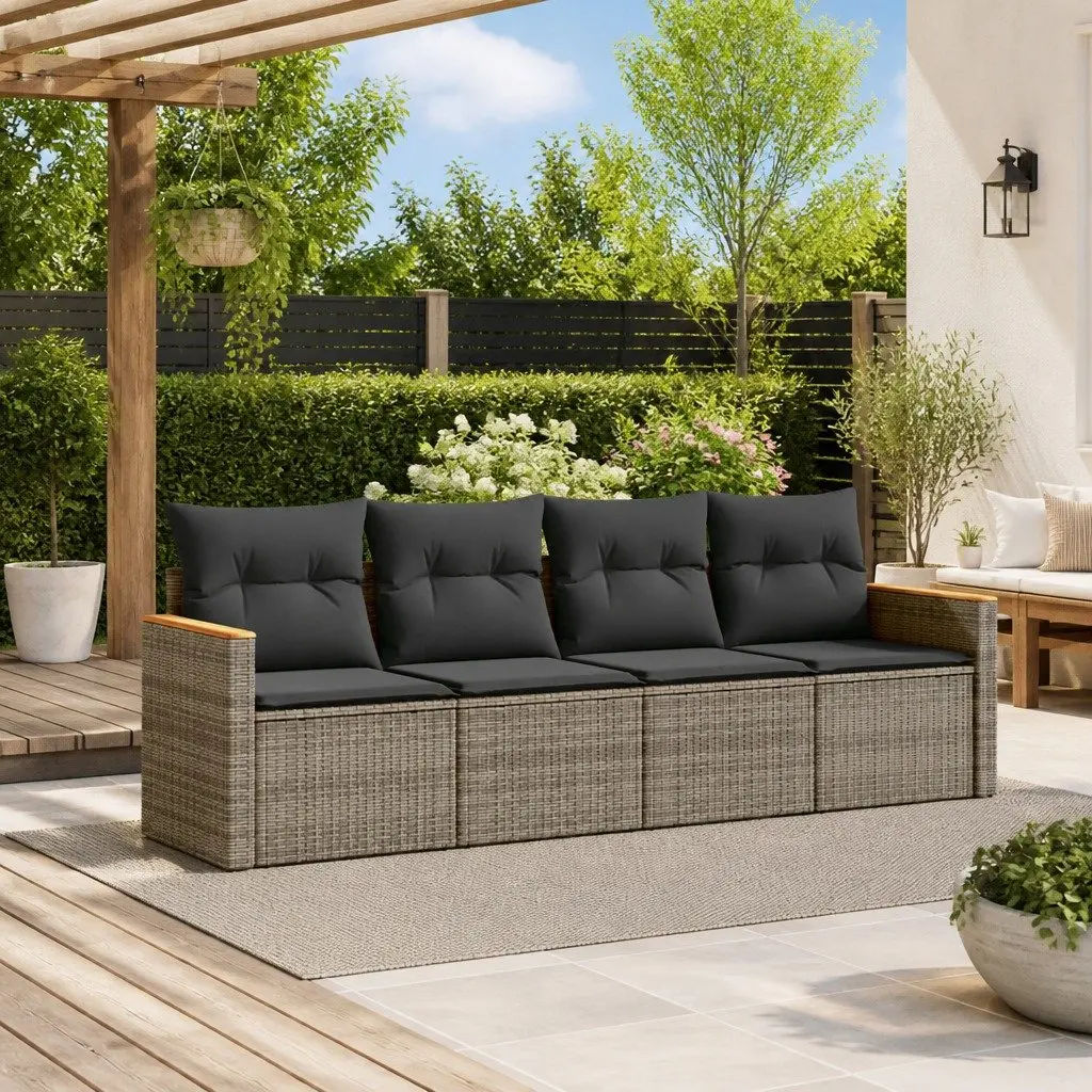 Garden Sofa Set PE Rattan 4 Piece Modular Outdoor Furniture with Cushions Grey