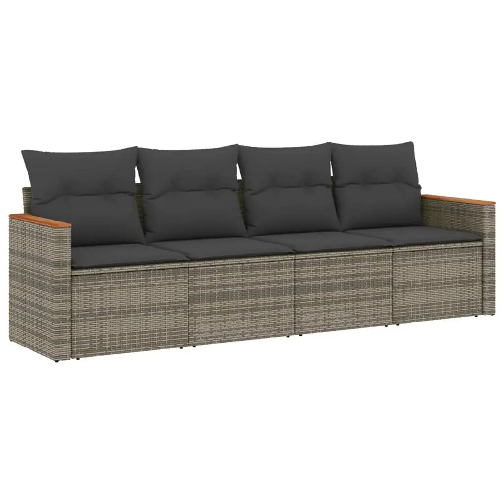 Garden Sofa Set PE Rattan 4 Piece Modular Outdoor Furniture with Cushions Grey