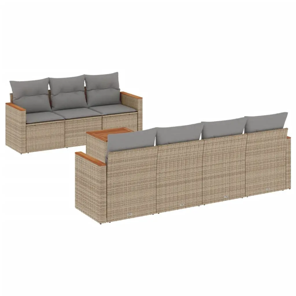 Garden Sofa Set 8 Piece Outdoor Furniture Beige Poly Rattan Patio Seating with