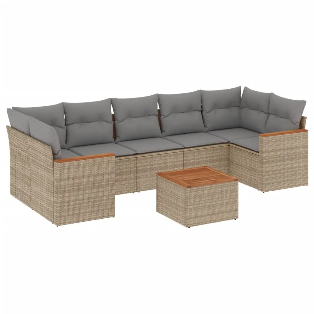 Garden Sofa Set 8 Piece Outdoor Furniture Beige Poly Rattan Patio Seating