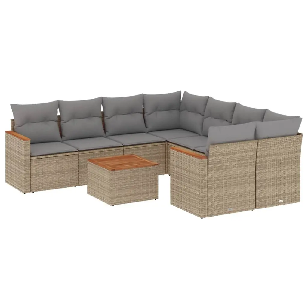 9 Piece Garden Sofa Set with Storage Beige Poly Rattan Outdoor Furniture