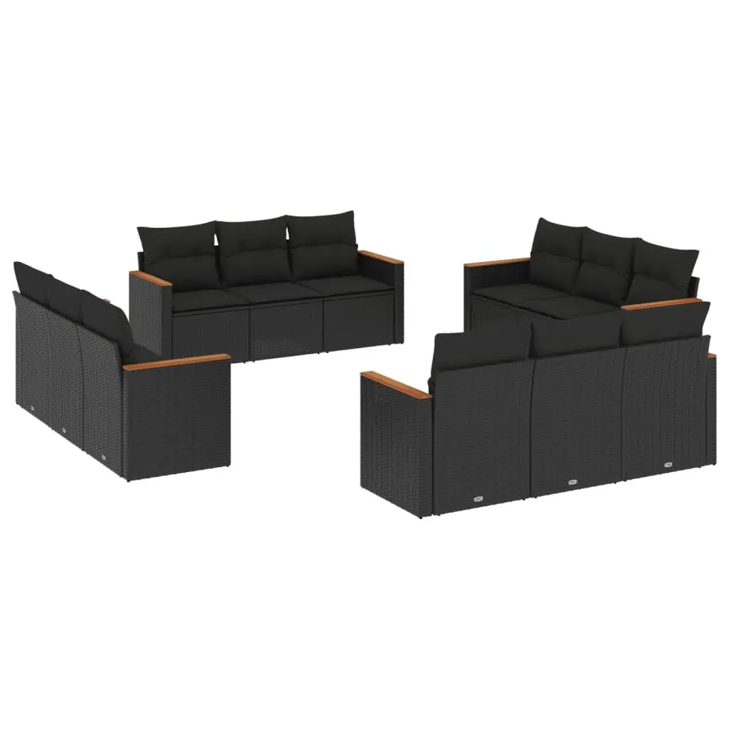 Garden Sofa Set 12 Piece Outdoor Patio Furniture Black Poly Rattan Modular