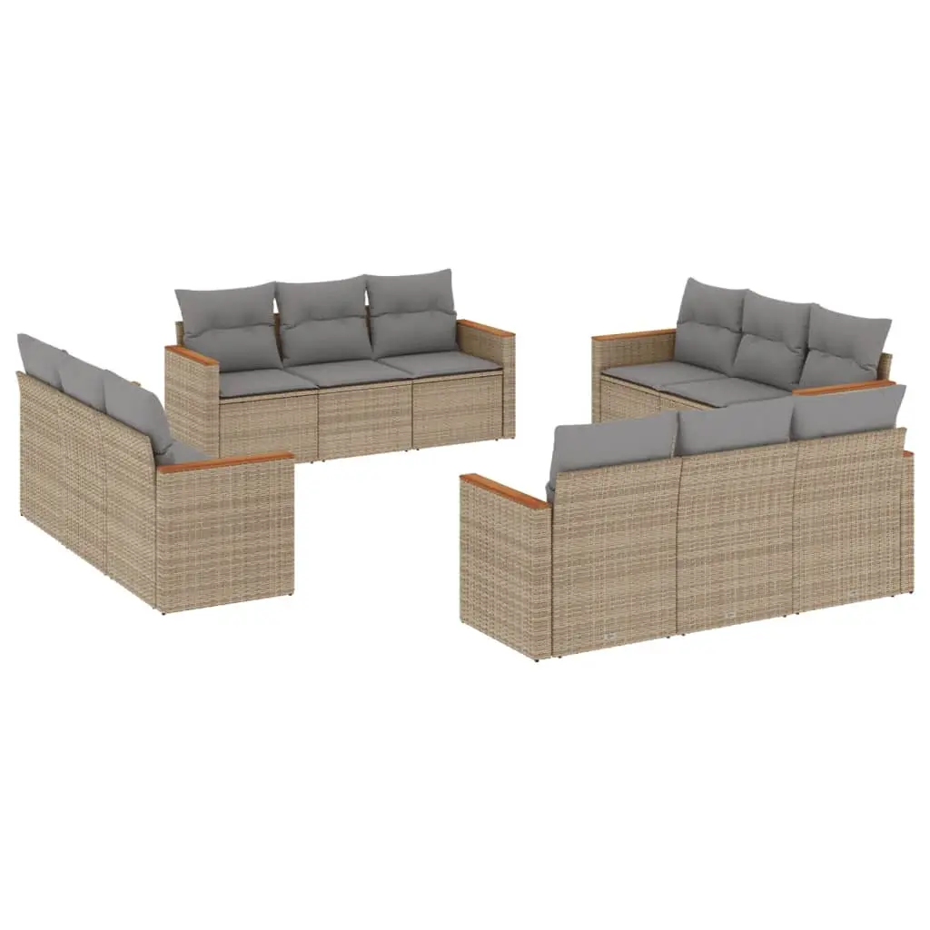 Outdoor Garden Sofa Set 12 Piece Patio Furniture Beige Poly Rattan with Cushions