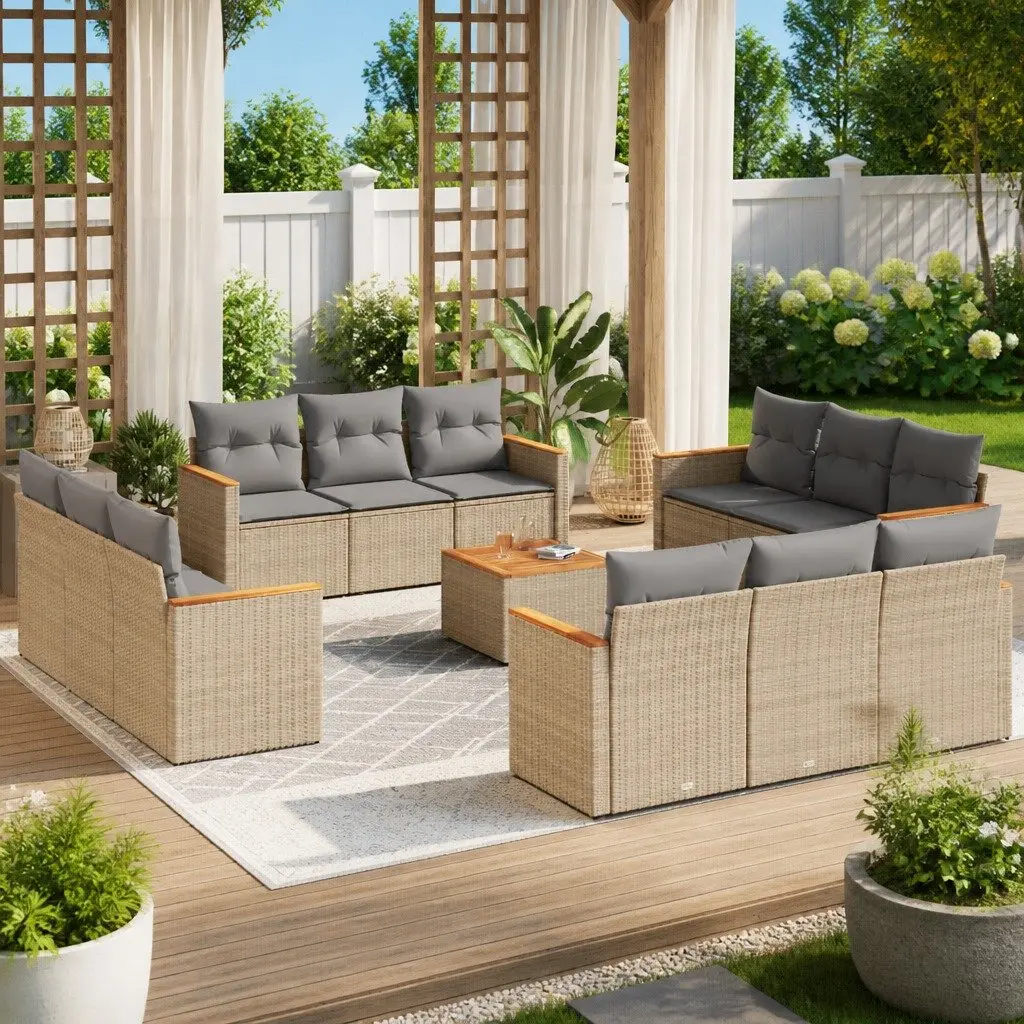 13 Piece Modular Outdoor Garden Sofa Set PE Rattan Construction Beige