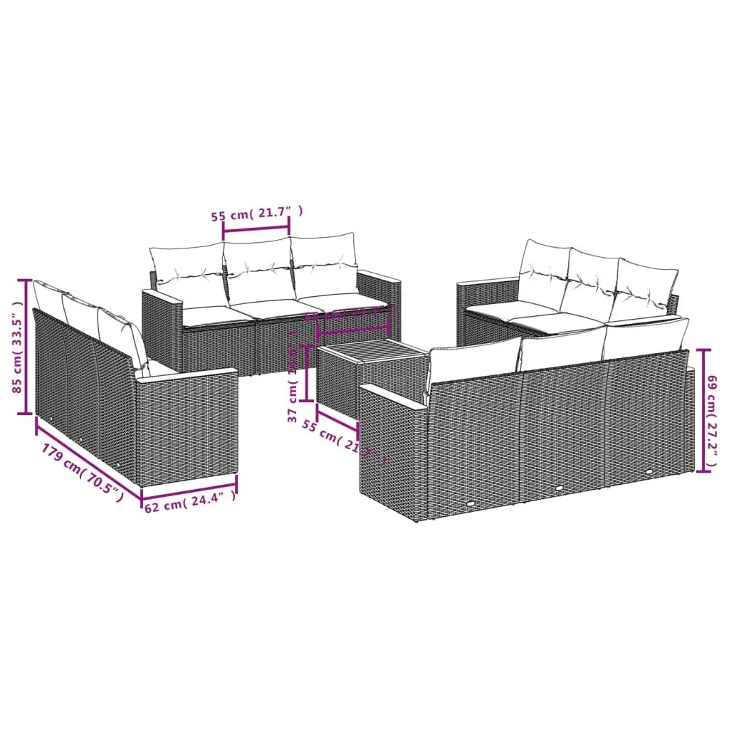 Garden Sofa Set 13 Piece Outdoor Furniture Patio Sectional Grey Cushions Modular