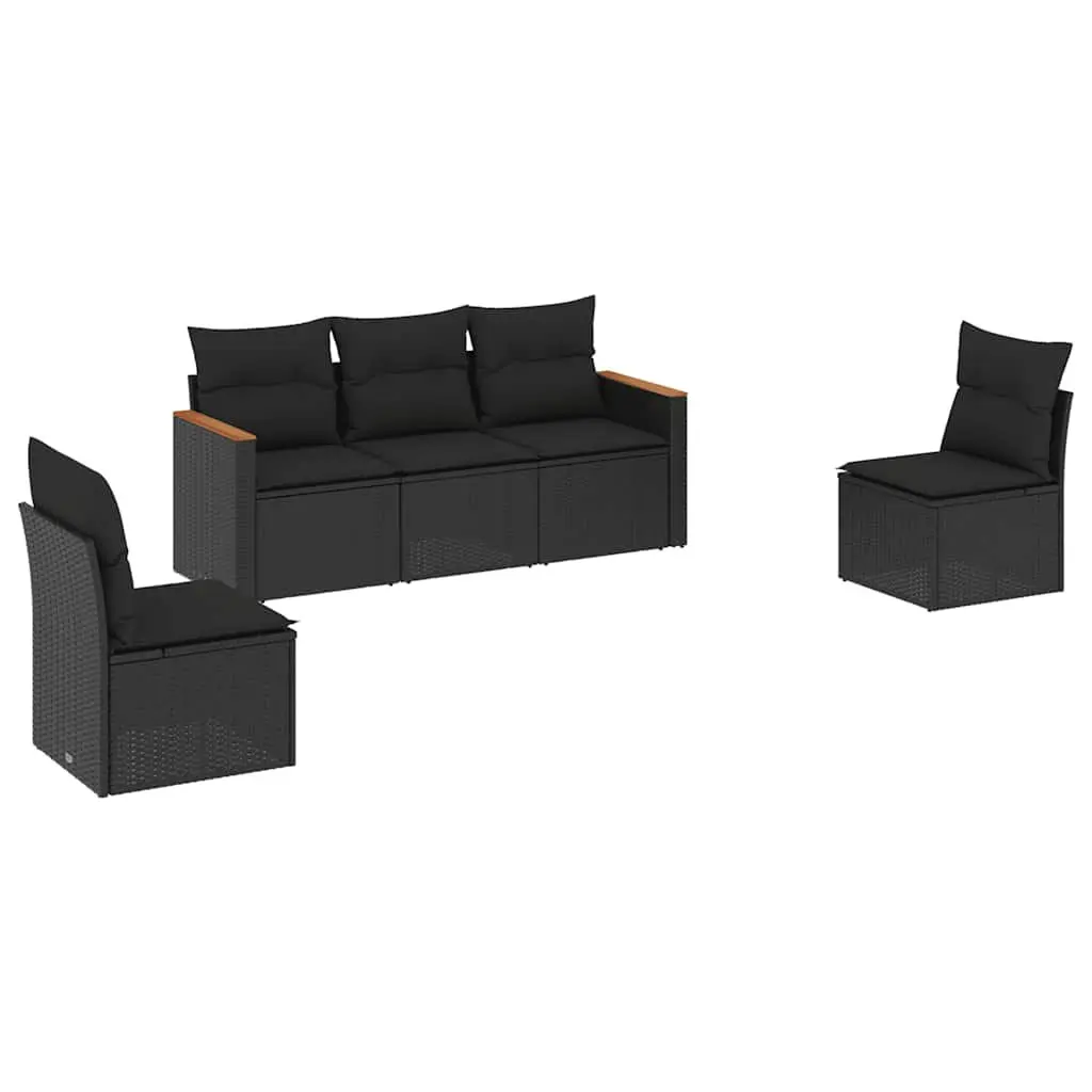 Garden Sofa Set 5 Piece Outdoor Patio Furniture Black Poly Rattan Modular