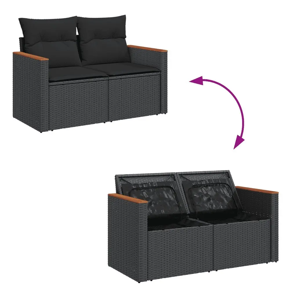 Garden Sofa Set 5 Piece Outdoor Patio Furniture Black Poly Rattan Modular