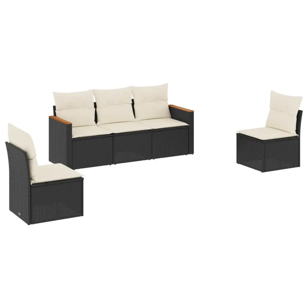 Garden Sofa Set 5 Piece Outdoor Furniture Patio Lounge Black Poly Rattan Modular