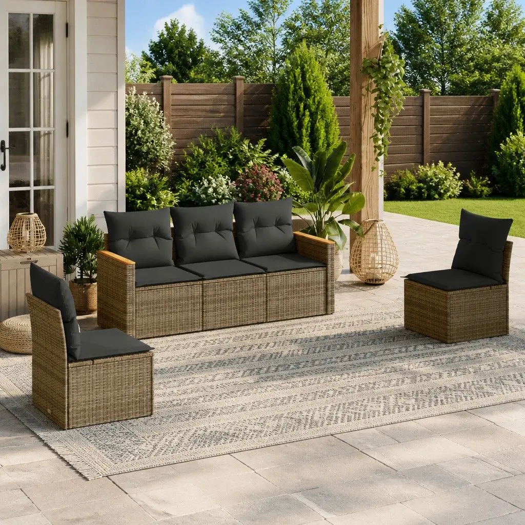 Garden Sofa Set PE Rattan Modular 5 Piece Outdoor Furniture Grey