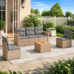Practical 6-Piece Garden Sofa Set - Beige Rattan