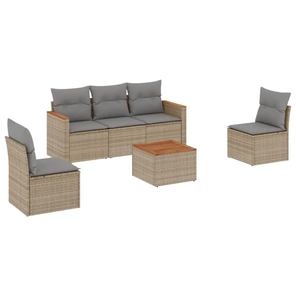 Garden Sofa Set Poly Rattan 6 Piece Outdoor Furniture Beige Patio Lounge
