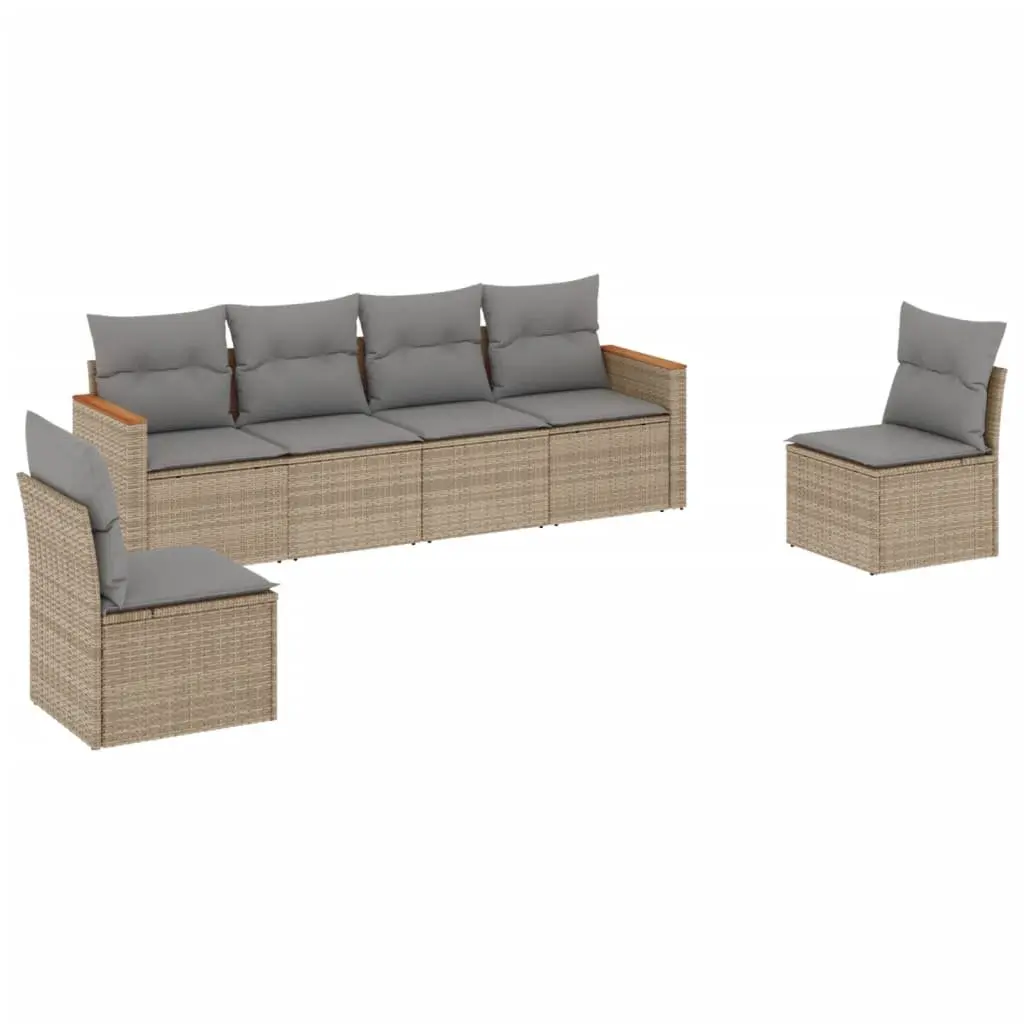 Garden Sofa Set Modular PE Rattan 6 Piece Outdoor Furniture Patio Beige