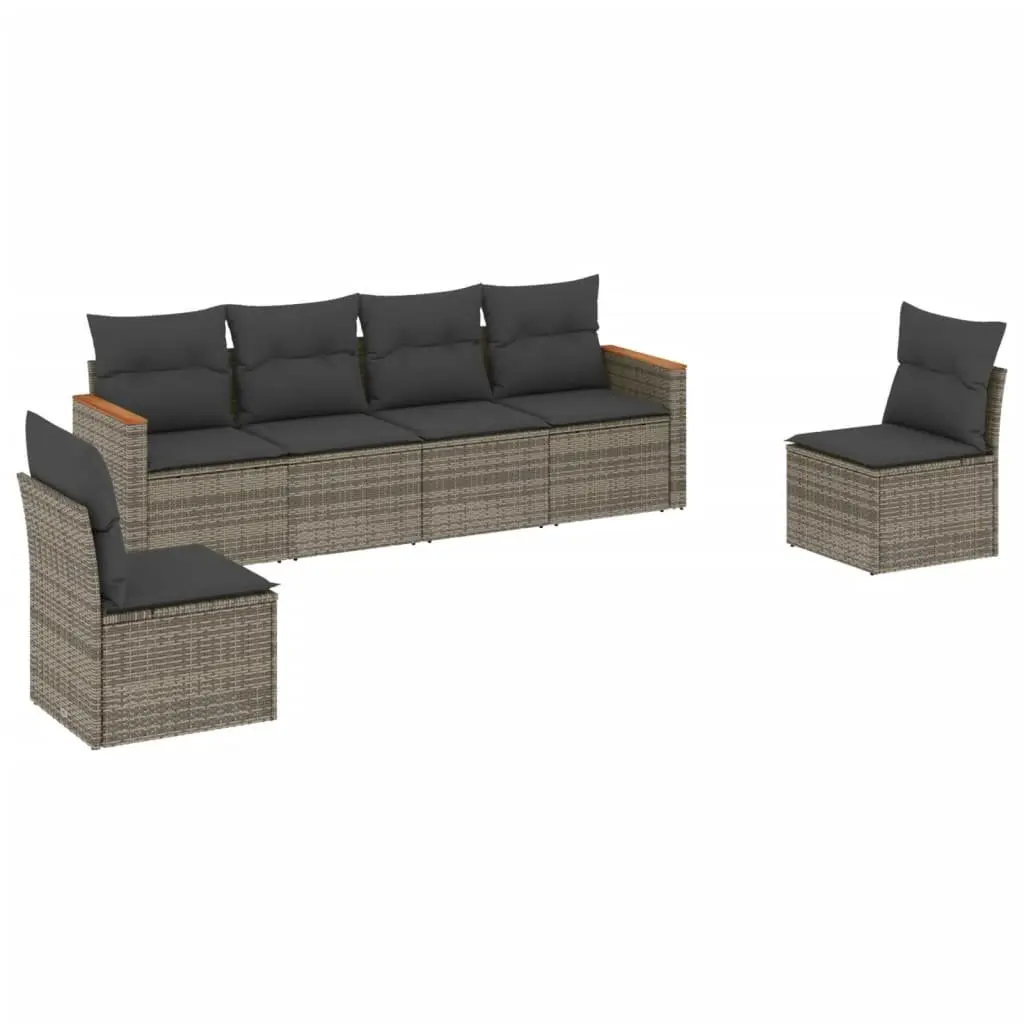 Garden Sofa Set PE Rattan 6 Piece Modular Outdoor Furniture Grey with Cushions