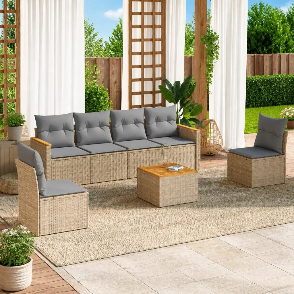 7 Piece Garden Sofa Set PE Rattan Outdoor Furniture Modular Beige