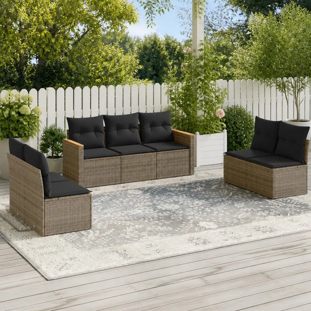 Garden Sofa Set PE Rattan 7 Piece Outdoor Furniture Modular Grey