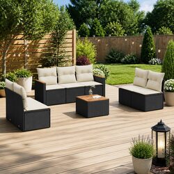 Practical 8-Piece Outdoor Sofa Set in Black Poly Rattan
