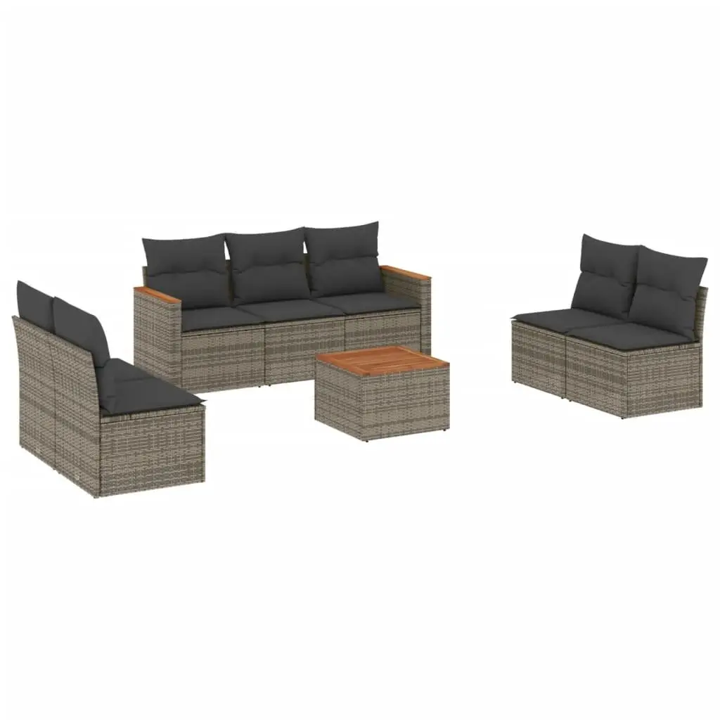 Garden Sofa Set 8 Piece Modular Outdoor Furniture Grey PE Rattan with Acacia Wood Table Top