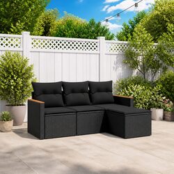 Practical 4-Piece Black Rattan Sofa Set for Outdoors