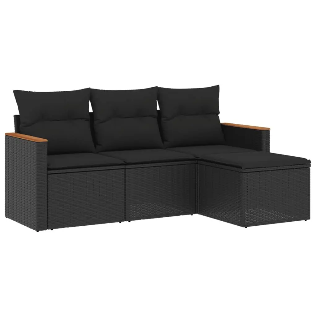 Garden Sofa Set 4 Piece Outdoor Furniture Black Poly Rattan Patio Seating with