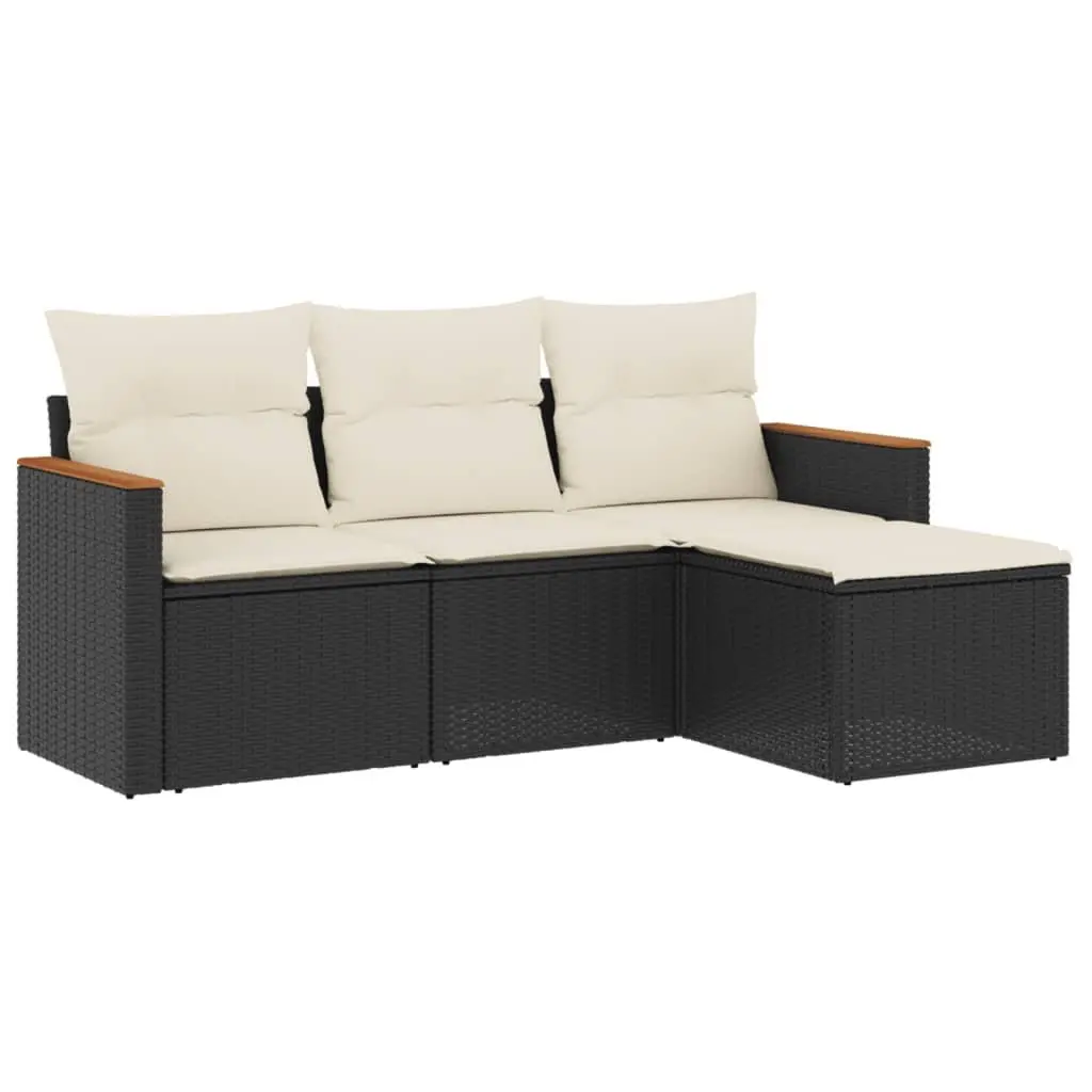 Garden Sofa Set PE Rattan 4 Piece Outdoor Furniture Modular Black