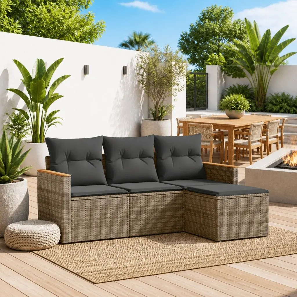 Garden Sofa Set 4 Piece Outdoor Furniture Grey Poly Rattan Patio Seating