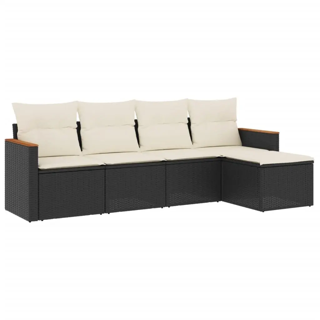 5 Piece Outdoor Garden Sofa Set Black Poly Rattan with Cushions