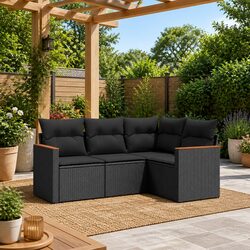 Versatile Black Rattan Sofa Set: 4 Pieces for Your Outdoors