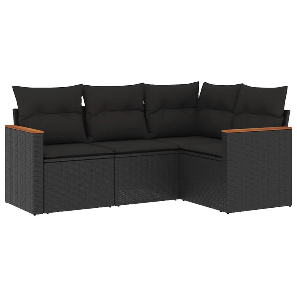 Garden Sofa Set 4 Piece Outdoor Furniture Black Poly Rattan with Cushions