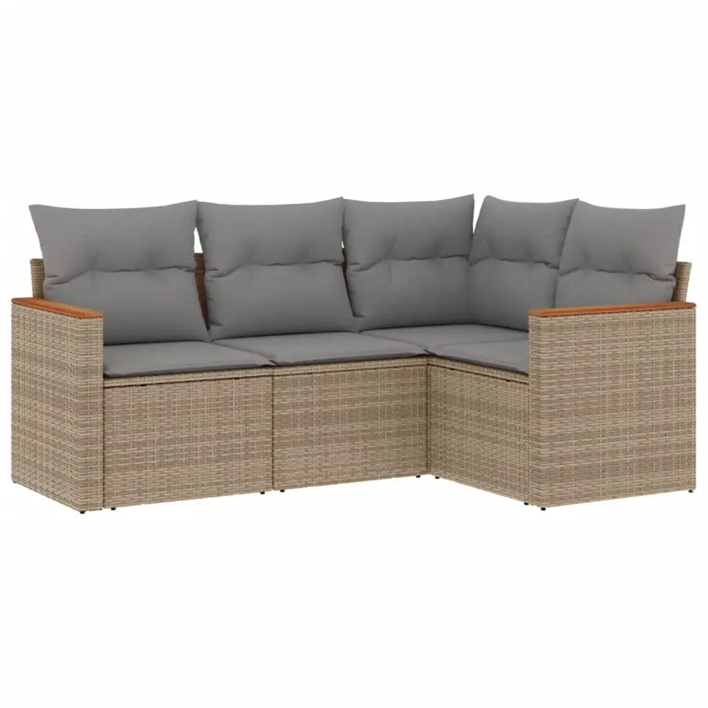 Outdoor Garden Sofa Set 4 Piece Poly Rattan Beige Patio Furniture Modular Lounge