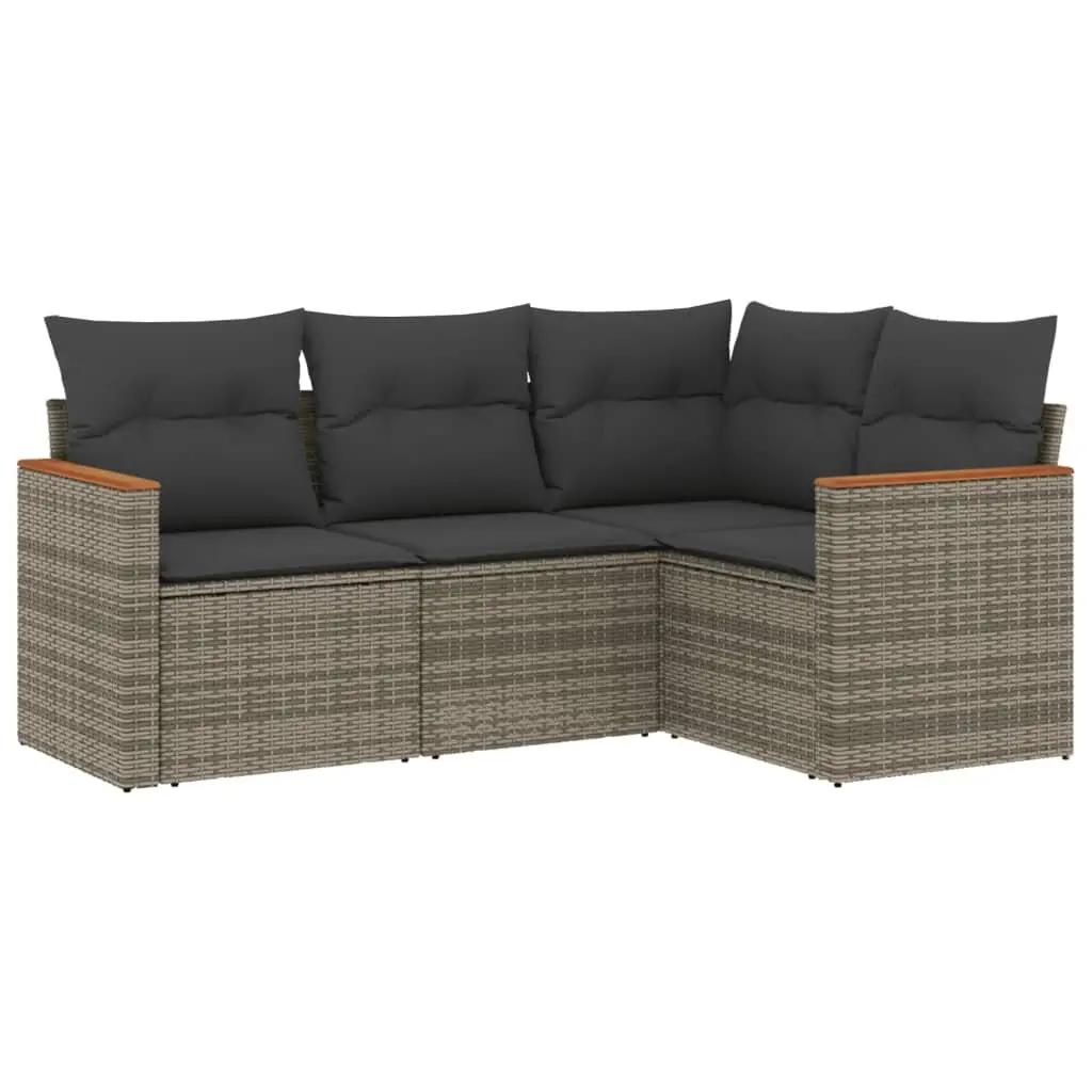 Garden Sofa Set PE Rattan 4 Piece Modular Outdoor Furniture Grey with Cushions Storage