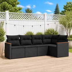 5-Piece Modular Garden Sofa Set in Black with Cushions
