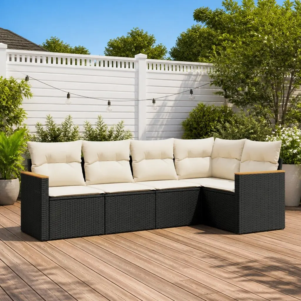 Garden Sofa Set Modular PE Rattan 5 Piece Outdoor Furniture Black
