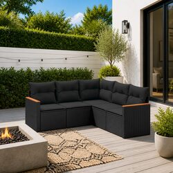 Functional 5-Piece Black Patio Sofa Set