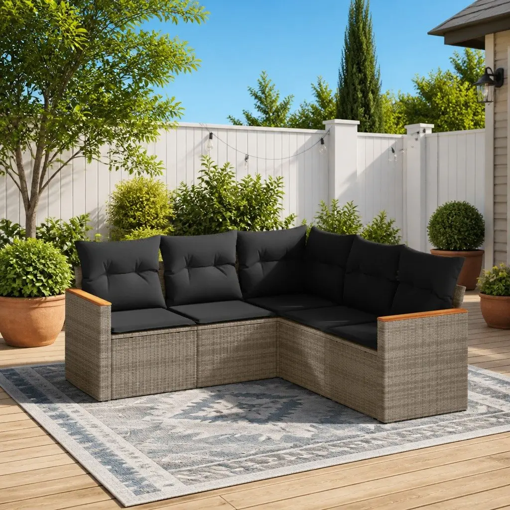 Garden Sofa Set PE Rattan Modular 5 Piece Outdoor Furniture with Cushions Grey