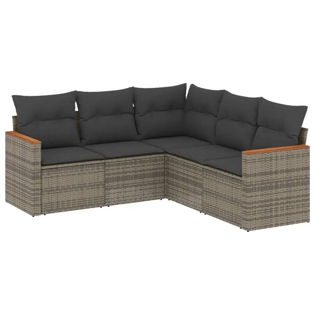 Garden Sofa Set PE Rattan Modular 5 Piece Outdoor Furniture with Cushions Grey