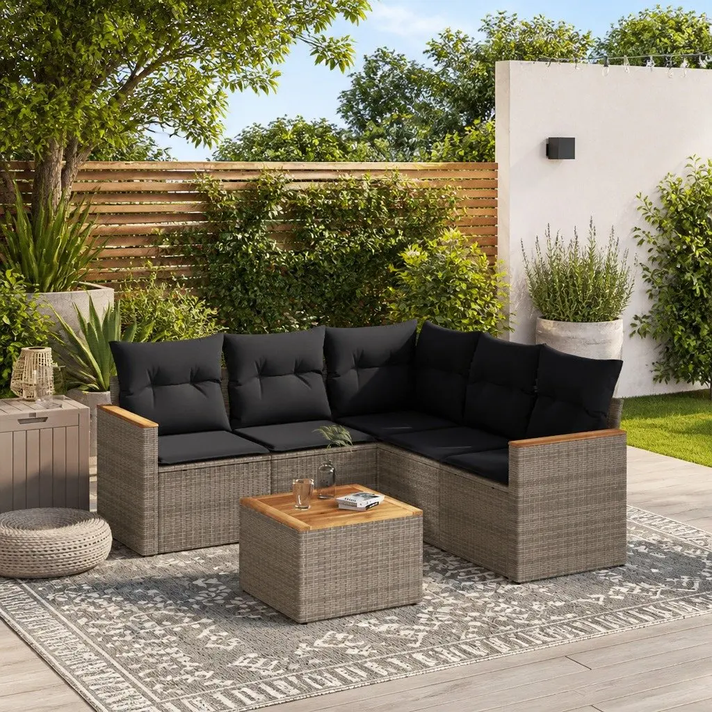 Garden Sofa Set Modular PE Rattan 6 Piece Outdoor Furniture Grey