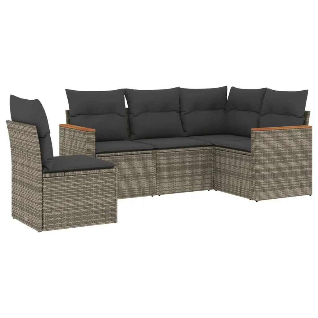 Outdoor Furniture 5 Piece Modular Garden Sofa Set Grey Rattan with Cushions and Storage Compartment