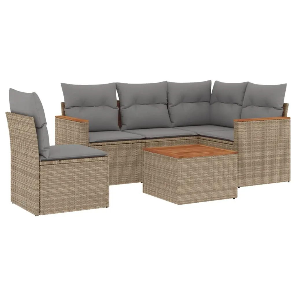 Garden Sofa Set 6 Piece Outdoor Furniture Beige Poly Rattan Patio Lounge With
