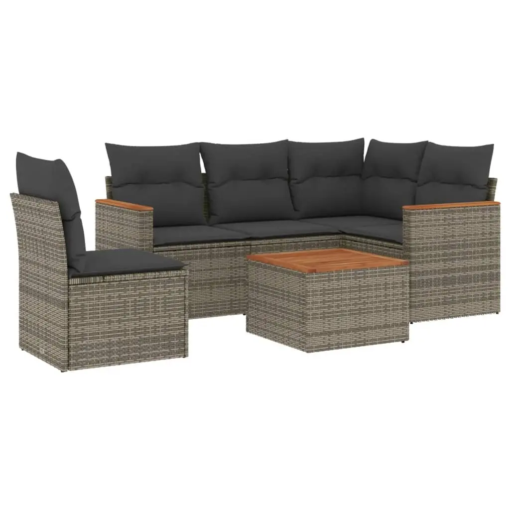 Garden Sofa Set Modular PE Rattan 6 Piece Outdoor Furniture Patio Lounge Grey