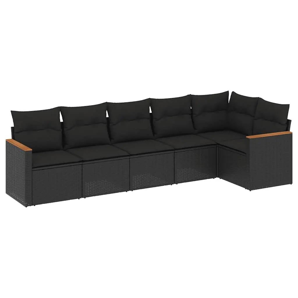 Garden Sofa Set 6 Piece Outdoor Furniture Patio Sectional Black Poly Rattan