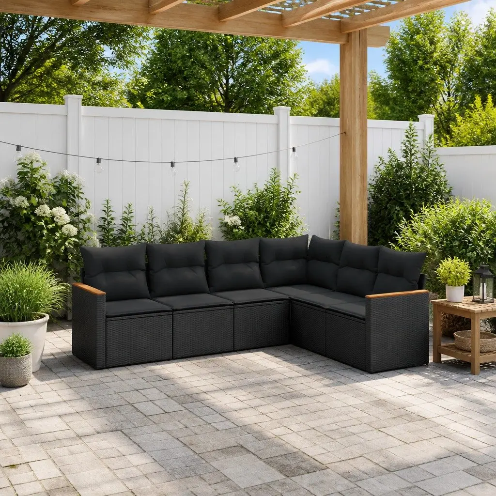 Outdoor Furniture Set Modular Black PE Rattan 6 Piece Sofa for Garden Patio