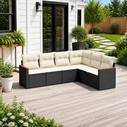 Ideal for Your Patio: 6-Piece Black Garden Sofa Set