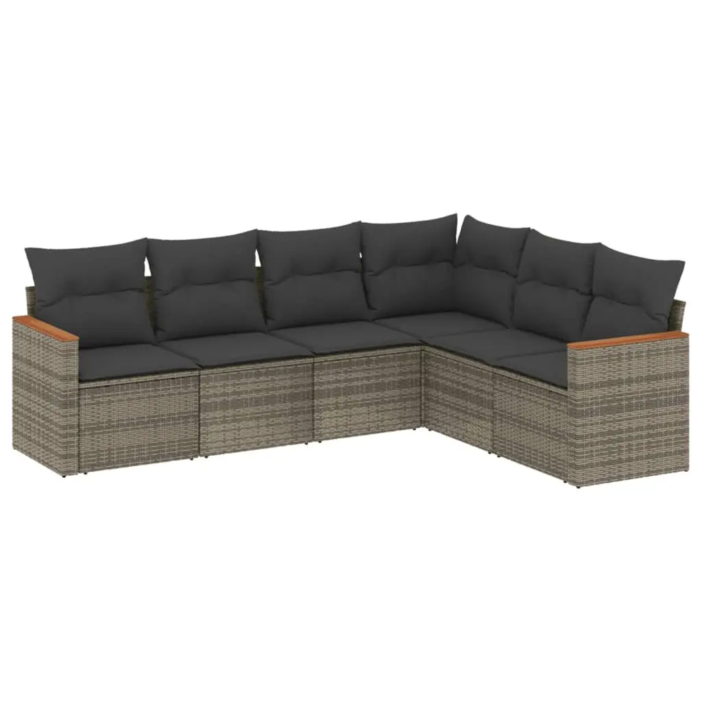 Garden Sofa Set 6 Piece PE Rattan Modular Outdoor Furniture Grey with Cushions