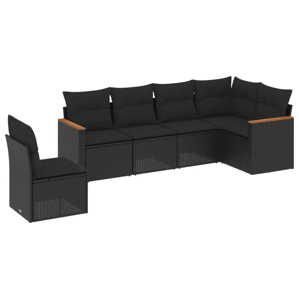 Garden Sofa Set Modular PE Rattan 6 Piece Outdoor Furniture Black