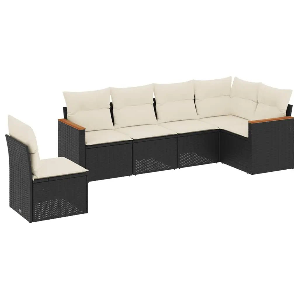 Garden Sofa Set PE Rattan 6 Piece Outdoor Furniture Black Cushions